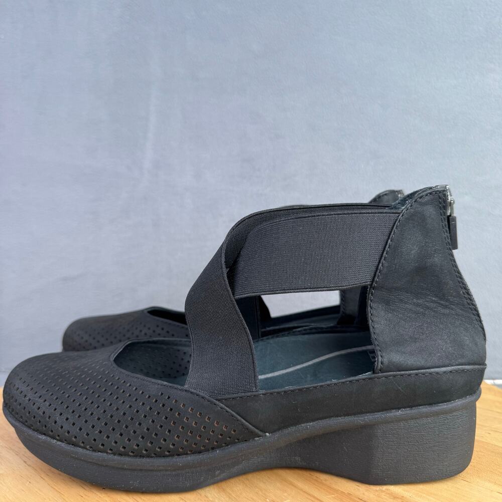 Dansko Laura Black Perforated Crisscross Strap Nubuck Wedges Size 37/ 6.5 US